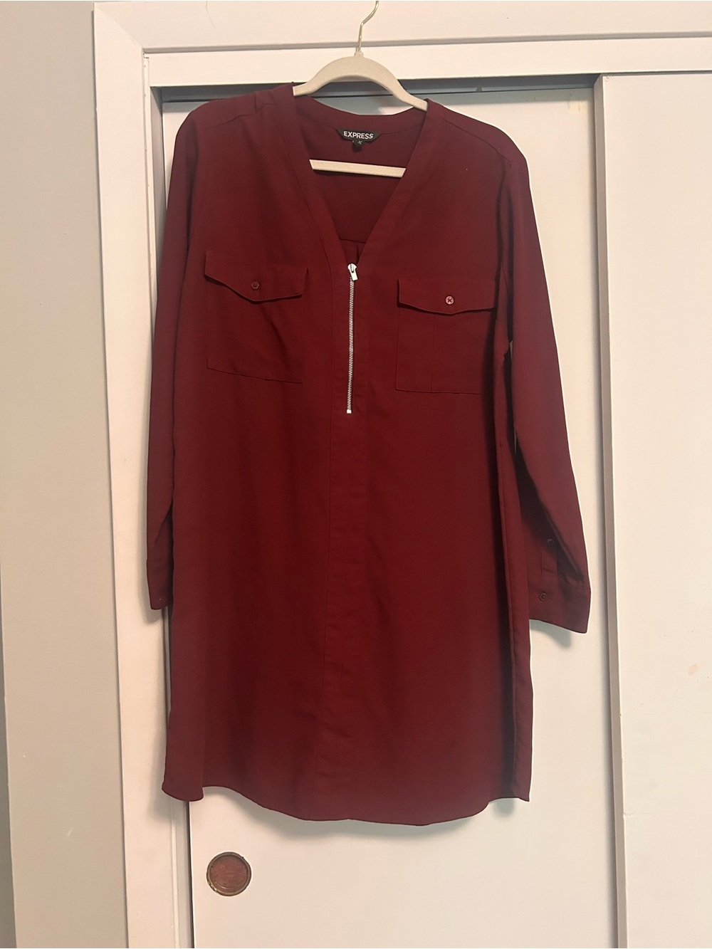 Express Burgundy Zip-Front Midi Dress